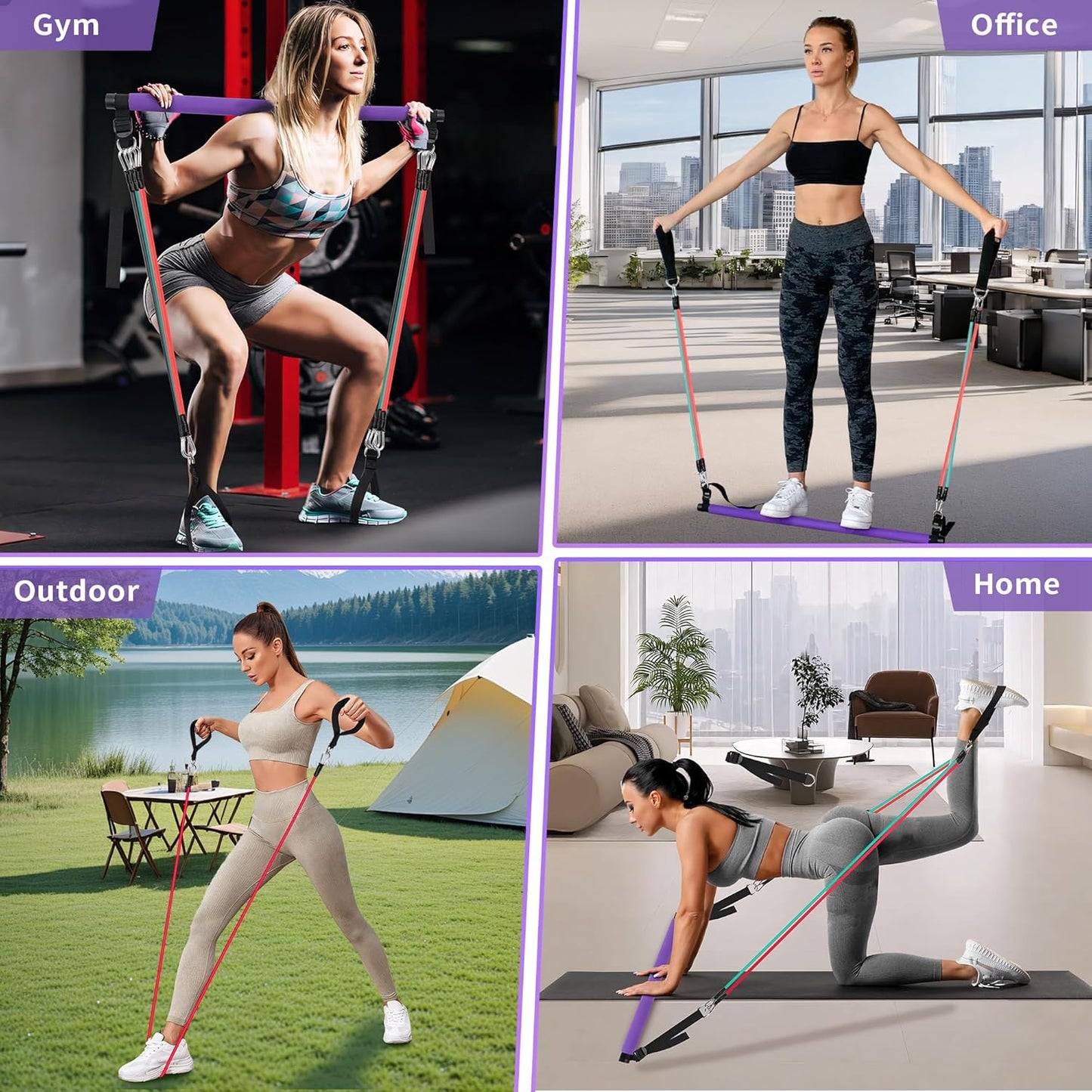 Portable Pilates Bar Kit with Resistance Bands for Men and Women - 3 Set Exercise Resistance Bands - Multifunctional Home Gym - Supports Full-Body Workouts โ with Fitness Poster and Video